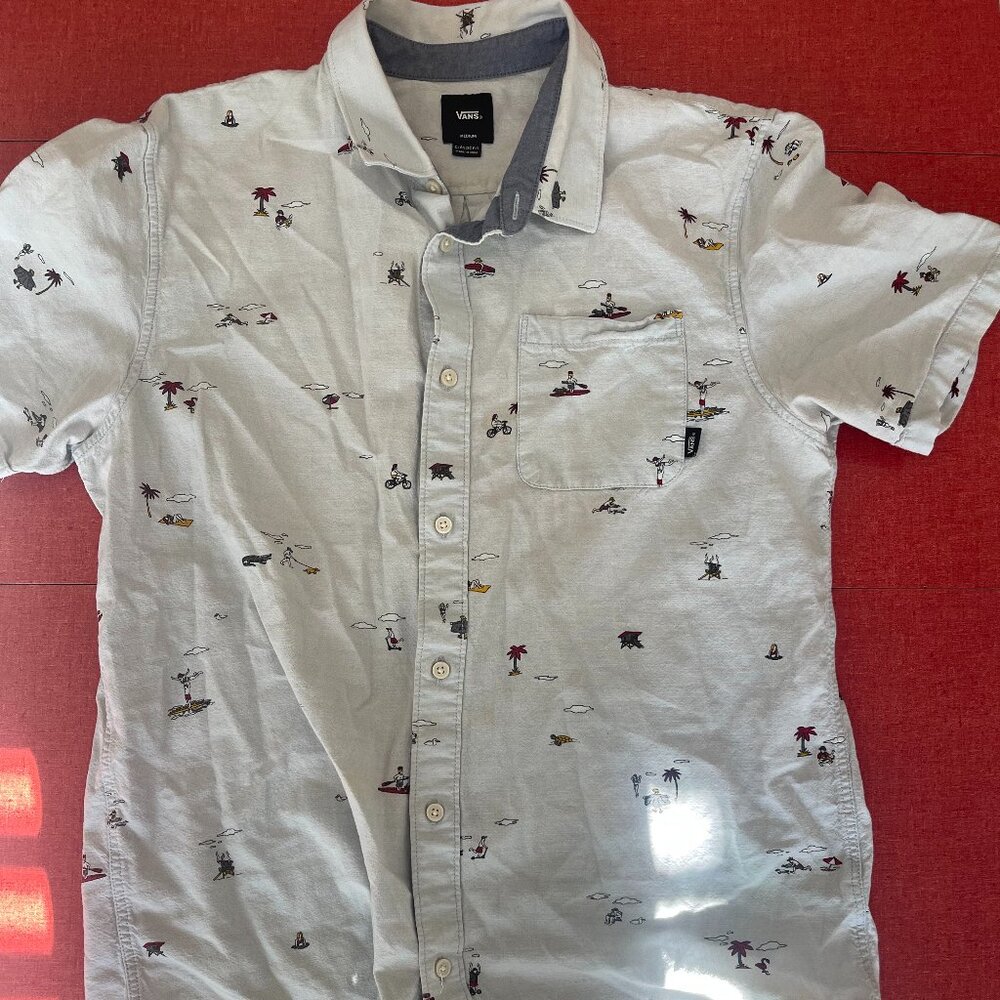 Vans Mens Medium Classic Fit Surf Print Button-Up‎ Shirt